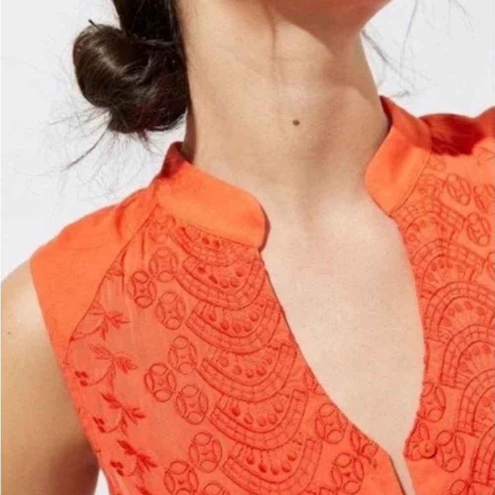 Anthropologie Tiny Vibrant Orange Lace Blouse - Picture 3 of 8